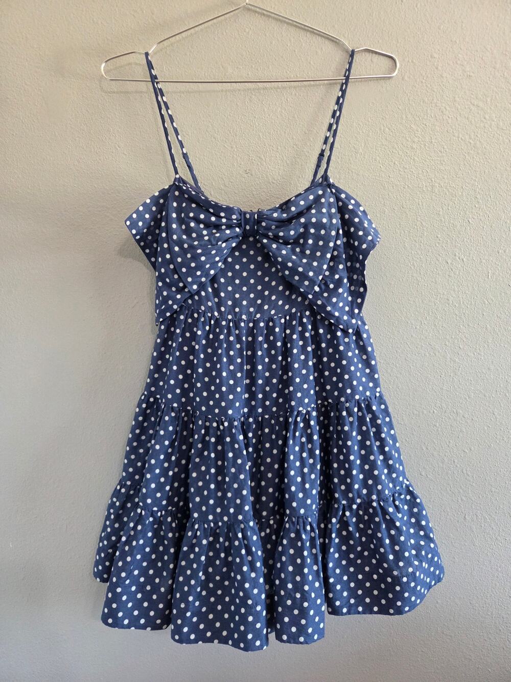 Alice McCall Bow Polka Dot Tiered Mini Dress in Navy Blue Size US 2 (XS)